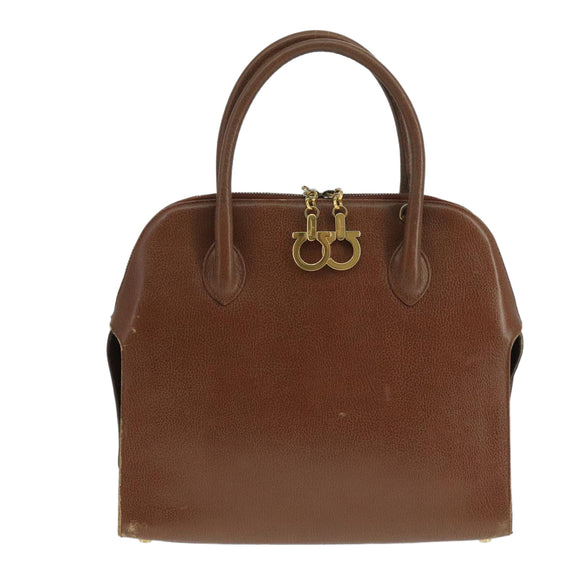 Salvatore Ferragamo Hand Bag Leather Brown Gold Auth 104228