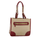 PRADA Chain Tote Bag Canvas Beige Gold Auth 104231-1
