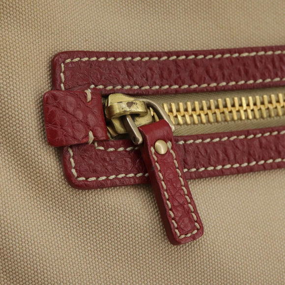 PRADA Chain Tote Bag Canvas Beige Gold Auth 104231