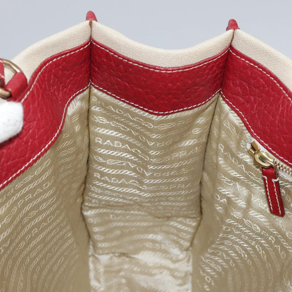 PRADA Chain Tote Bag Canvas Beige Gold Auth 104231