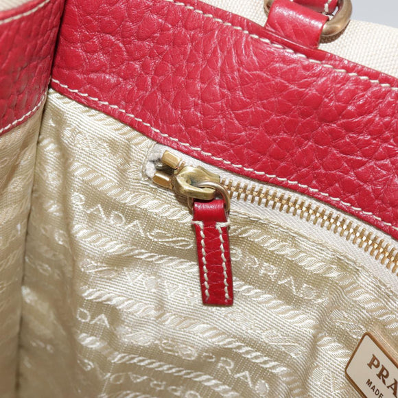 PRADA Chain Tote Bag Canvas Beige Gold Auth 104231