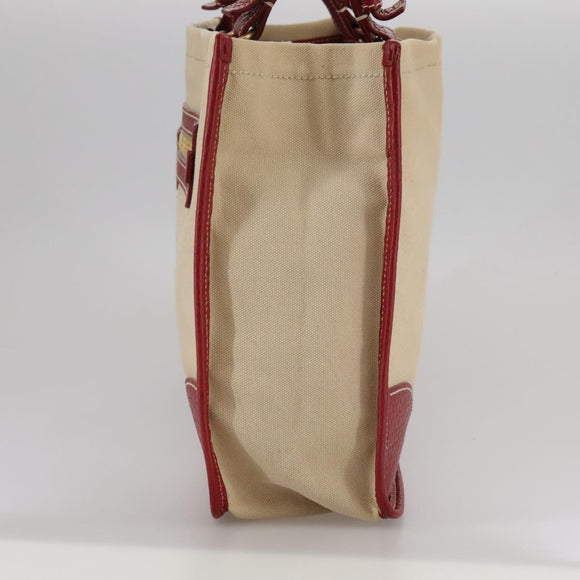 PRADA Chain Tote Bag Canvas Beige Gold Auth 104231