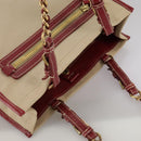 PRADA Chain Tote Bag Canvas Beige Gold Auth 104231-6