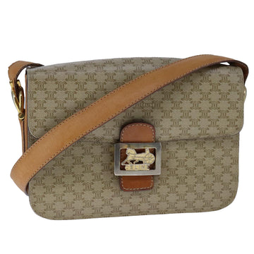 CELINE Macadam Canvas Shoulder Bag PVC Beige Gold Auth 104244