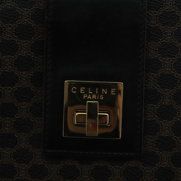 CELINE Macadam Canvas Shoulder Bag PVC Leather Black Gold Auth 104249