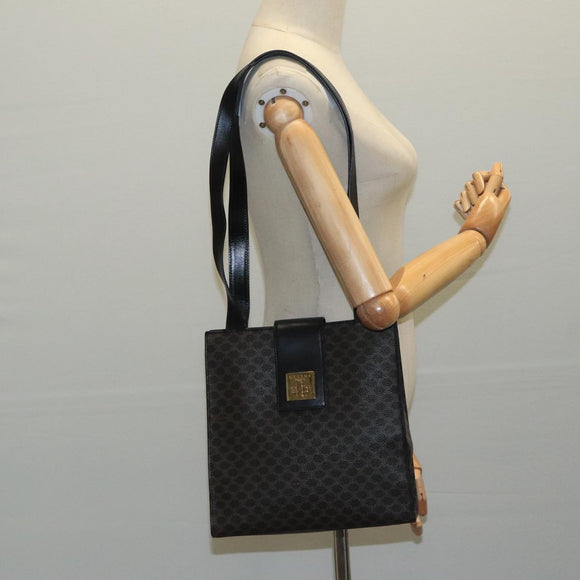 CELINE Macadam Canvas Shoulder Bag PVC Leather Black Gold Auth 104249