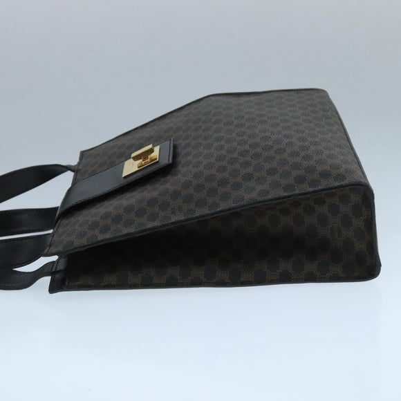 CELINE Macadam Canvas Shoulder Bag PVC Leather Black Gold Auth 104249