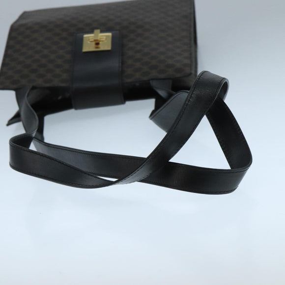 CELINE Macadam Canvas Shoulder Bag PVC Leather Black Gold Auth 104249