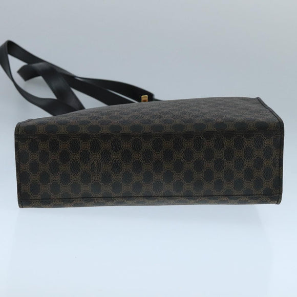 CELINE Macadam Canvas Shoulder Bag PVC Leather Black Gold Auth 104249