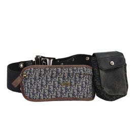 Christian Dior Trotter Canvas Waist bag Navy Silver Auth 104311
