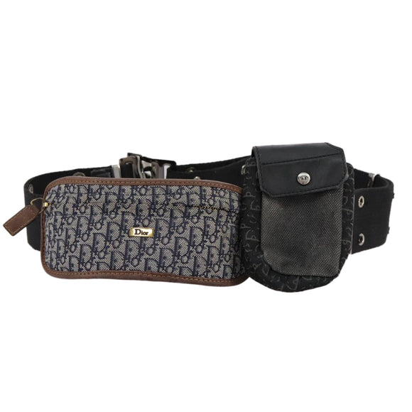 Christian Dior Trotter Canvas Waist bag Navy Silver Auth 104311