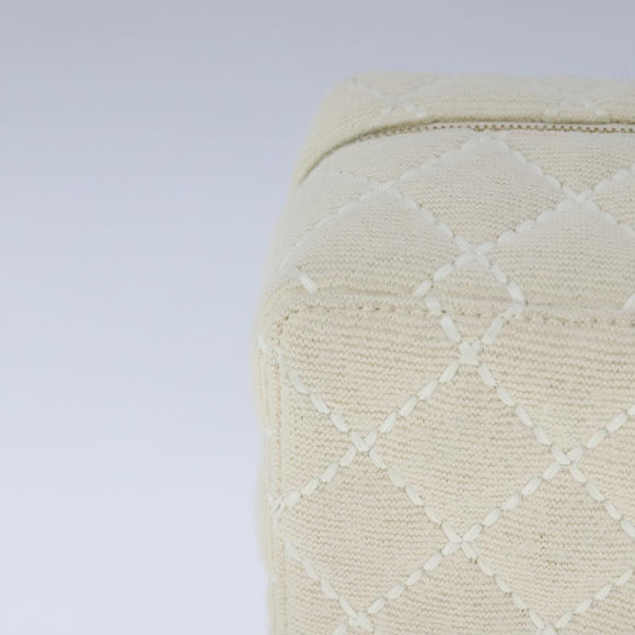CHANEL Vanity Chain Wild Stitch Pouch Cotton White CC Auth 104339AV