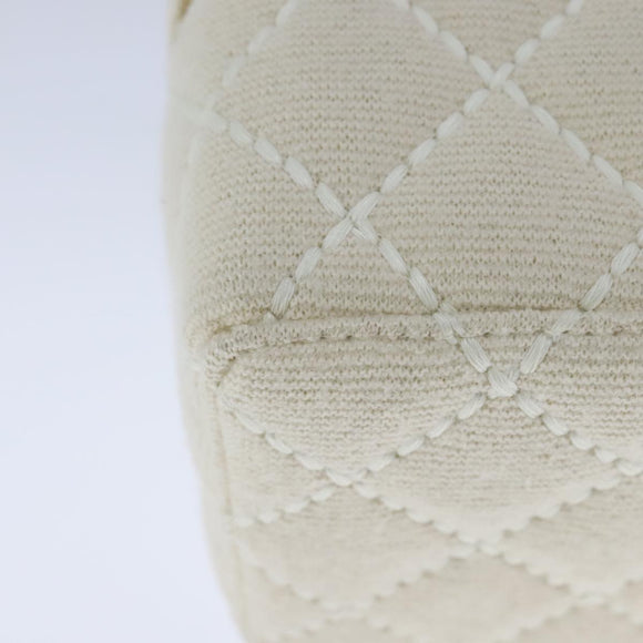 CHANEL Vanity Chain Wild Stitch Pouch Cotton White CC Auth 104339AV