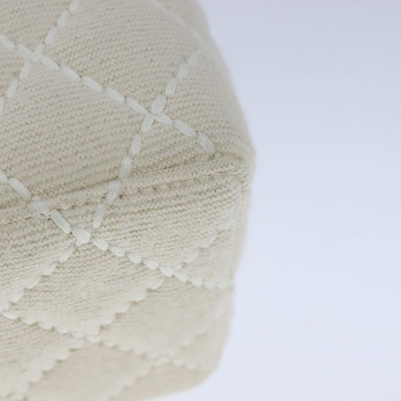 CHANEL Vanity Chain Wild Stitch Pouch Cotton White CC Auth 104339AV