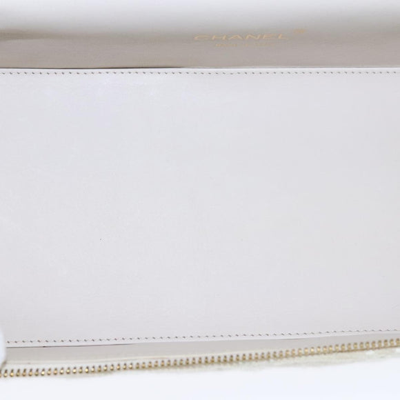 CHANEL Vanity Chain Wild Stitch Pouch Cotton White CC Auth 104339AV