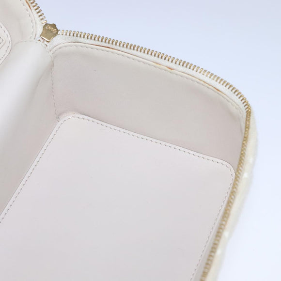 CHANEL Vanity Chain Wild Stitch Pouch Cotton White CC Auth 104339AV