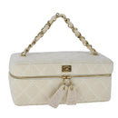 CHANEL Vanity Chain Wild Stitch Pouch Cotton White CC Auth 104339AV-1