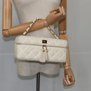 CHANEL Vanity Chain Wild Stitch Pouch Cotton White CC Auth 104339AV-24