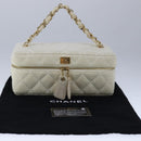 CHANEL Vanity Chain Wild Stitch Pouch Cotton White CC Auth 104339AV-12