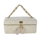 CHANEL Vanity Chain Wild Stitch Pouch Cotton White CC Auth 104339AV-13