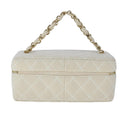CHANEL Vanity Chain Wild Stitch Pouch Cotton White CC Auth 104339AV-2