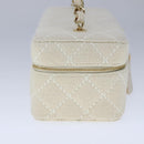CHANEL Vanity Chain Wild Stitch Pouch Cotton White CC Auth 104339AV-3