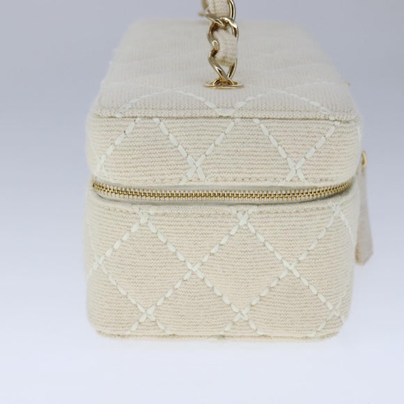CHANEL Vanity Chain Wild Stitch Pouch Cotton White CC Auth 104339AV