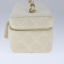 CHANEL Vanity Chain Wild Stitch Pouch Cotton White CC Auth 104339AV-4