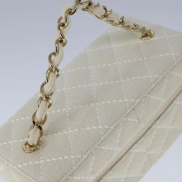 CHANEL Vanity Chain Wild Stitch Pouch Cotton White CC Auth 104339AV