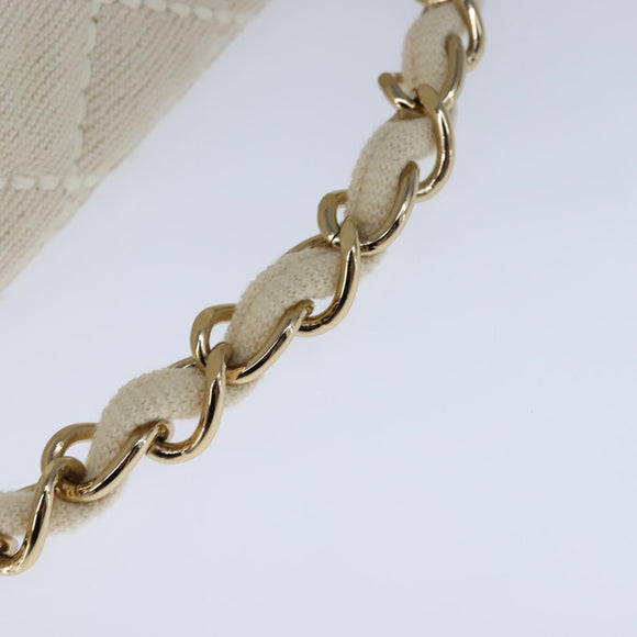 CHANEL Vanity Chain Wild Stitch Pouch Cotton White CC Auth 104339AV