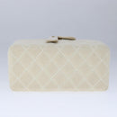 CHANEL Vanity Chain Wild Stitch Pouch Cotton White CC Auth 104339AV-5