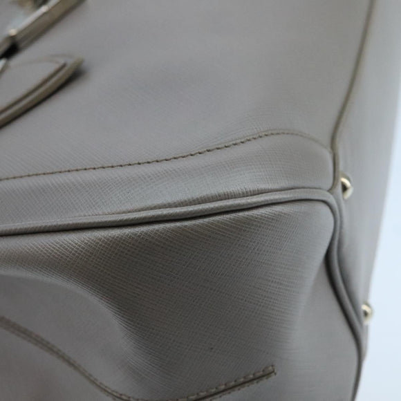 Salvatore Ferragamo Gancini Hand Bag Leather Silver Auth 104358