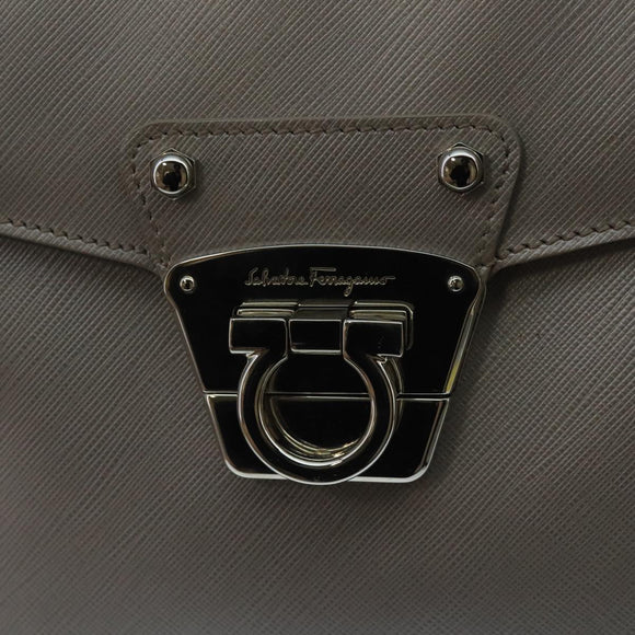 Salvatore Ferragamo Gancini Hand Bag Leather Silver Auth 104358