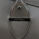 Salvatore Ferragamo Gancini Hand Bag Leather Silver Auth 104358-10