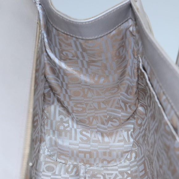 Salvatore Ferragamo Gancini Hand Bag Leather Silver Auth 104358