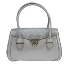 Salvatore Ferragamo Gancini Hand Bag Leather Silver Auth 104358-13