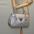 Salvatore Ferragamo Gancini Hand Bag Leather Silver Auth 104358-24
