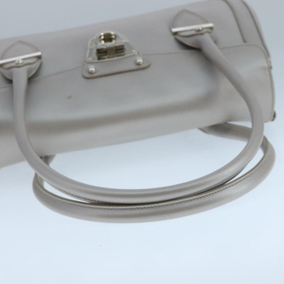 Salvatore Ferragamo Gancini Hand Bag Leather Silver Auth 104358