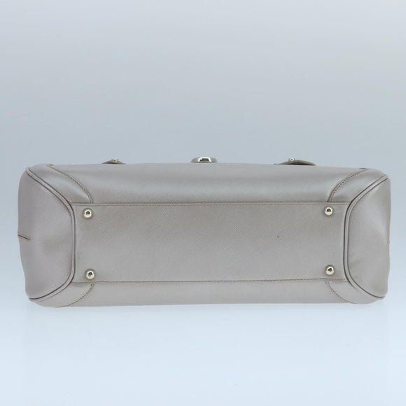 Salvatore Ferragamo Gancini Hand Bag Leather Silver Auth 104358