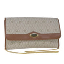 Christian Dior Honeycomb Canvas Chain Shoulder Bag PVC Leather Beige Auth 104360-1