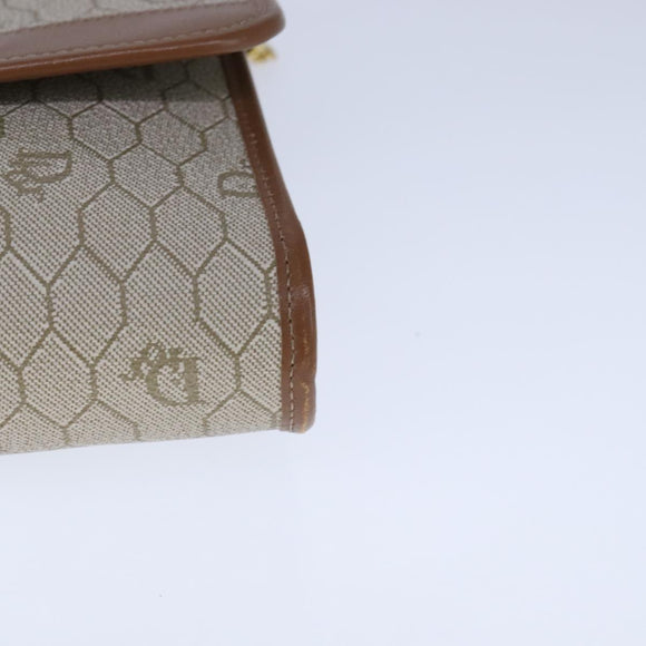 Christian Dior Honeycomb Canvas Chain Shoulder Bag PVC Leather Beige Auth 104360