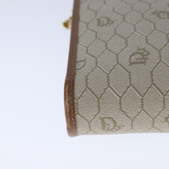 Christian Dior Honeycomb Canvas Chain Shoulder Bag PVC Leather Beige Auth 104360