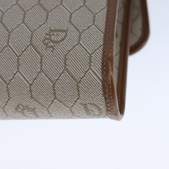 Christian Dior Honeycomb Canvas Chain Shoulder Bag PVC Leather Beige Auth 104360