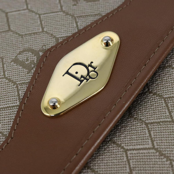 Christian Dior Honeycomb Canvas Chain Shoulder Bag PVC Leather Beige Auth 104360