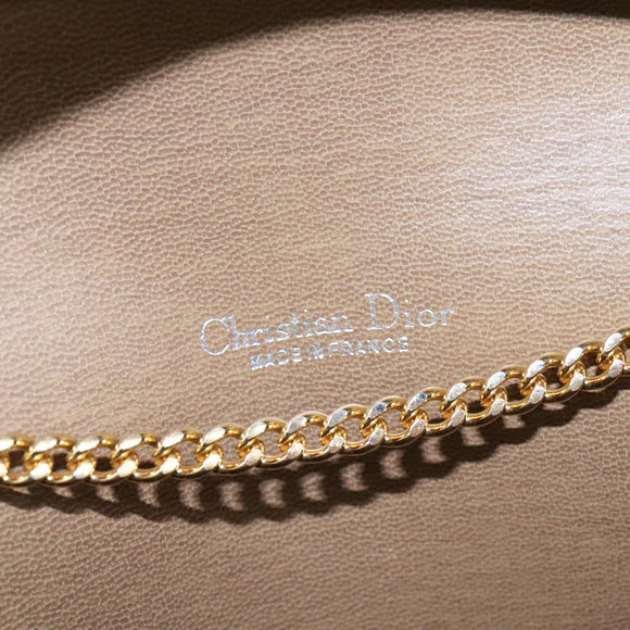 Christian Dior Honeycomb Canvas Chain Shoulder Bag PVC Leather Beige Auth 104360