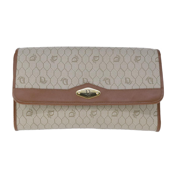 Christian Dior Honeycomb Canvas Chain Shoulder Bag PVC Leather Beige Auth 104360