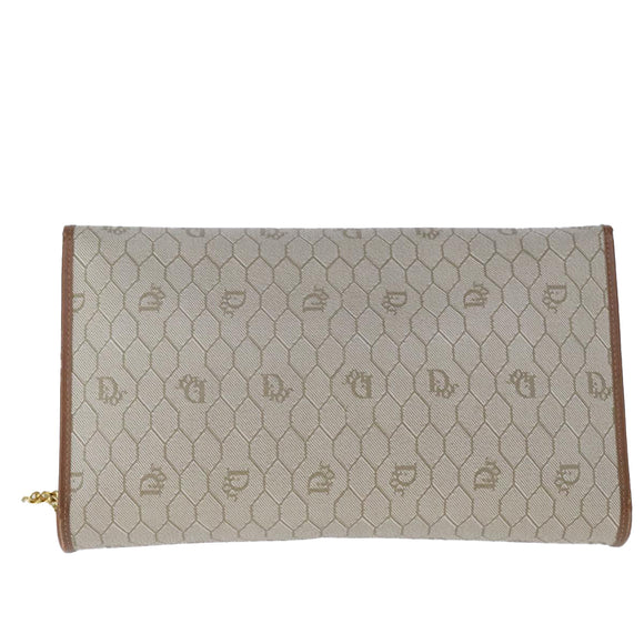 Christian Dior Honeycomb Canvas Chain Shoulder Bag PVC Leather Beige Auth 104360