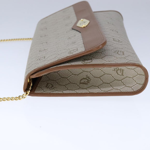 Christian Dior Honeycomb Canvas Chain Shoulder Bag PVC Leather Beige Auth 104360