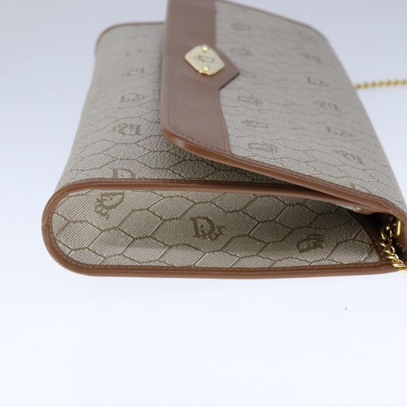 Christian Dior Honeycomb Canvas Chain Shoulder Bag PVC Leather Beige Auth 104360