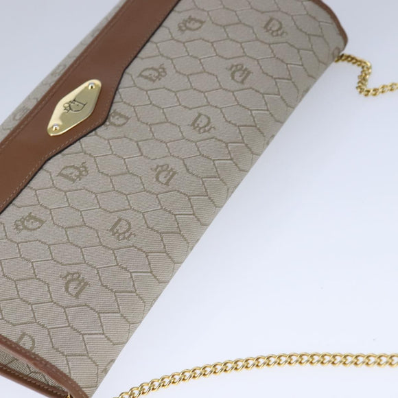 Christian Dior Honeycomb Canvas Chain Shoulder Bag PVC Leather Beige Auth 104360